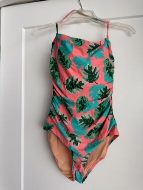 J. Crew Pink Medium Women’s One-Piece Swimsuit with Green Tropical Leaf Print